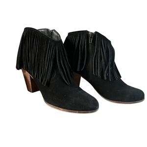 Steve Madden Western Womens Black Fringe Suede Leather Short Ankle Boots Size 8